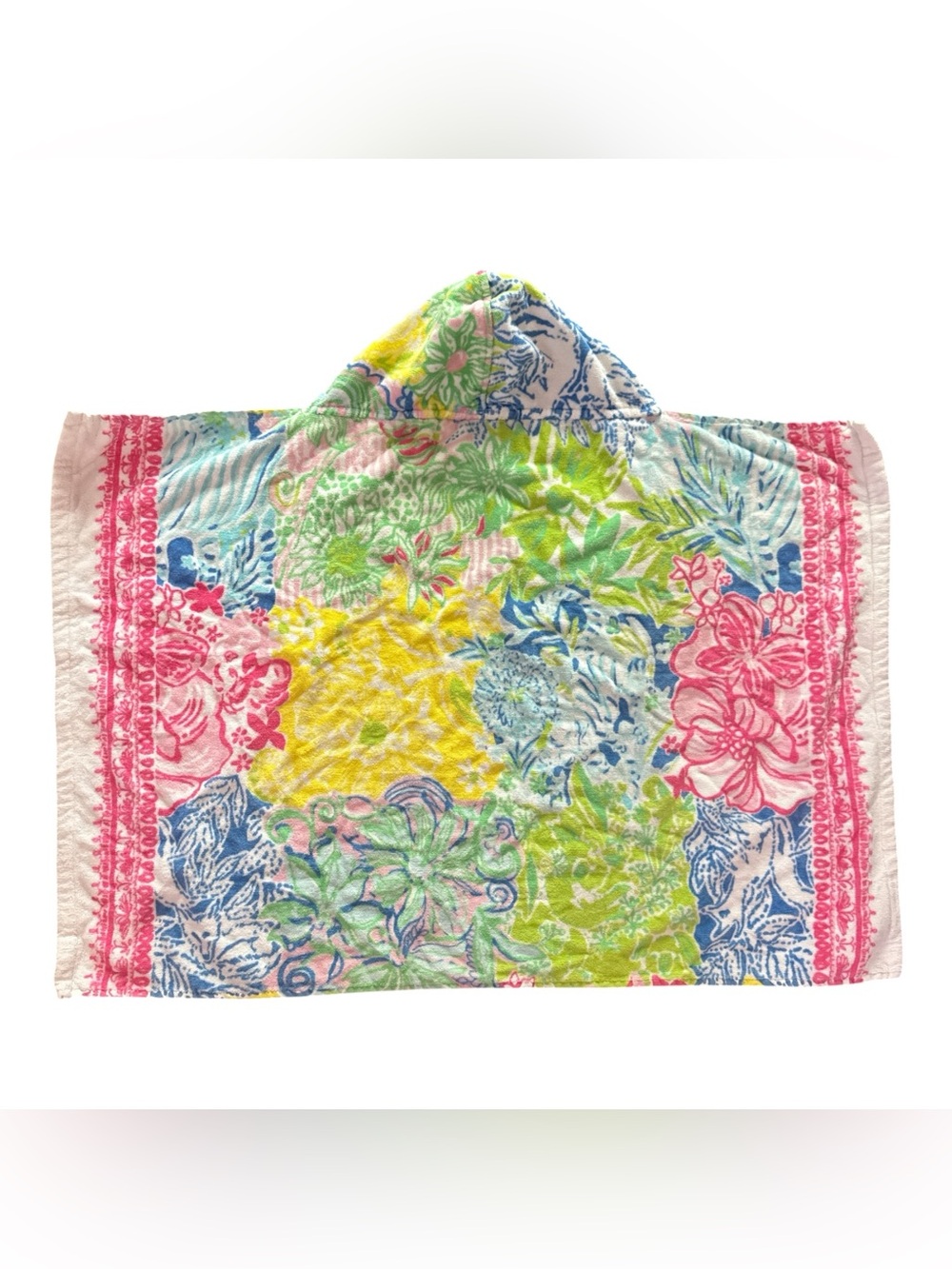 Lilly Pulitzer Potter Barb Kids Calab Hooded Beach Towel Pink, Green & Blue Pool